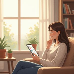 MUJER REVISANDO INFORMACIÓN EN SU IPAD SOBRE VITAMINA D